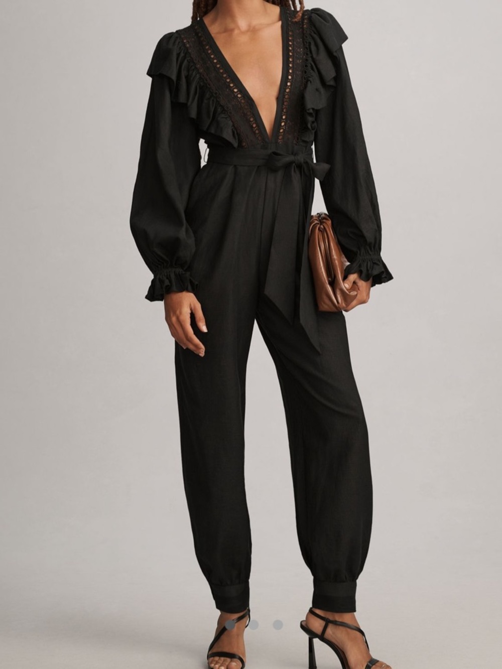 Farm Rio Black Laces & Ruffles Jumpsuit